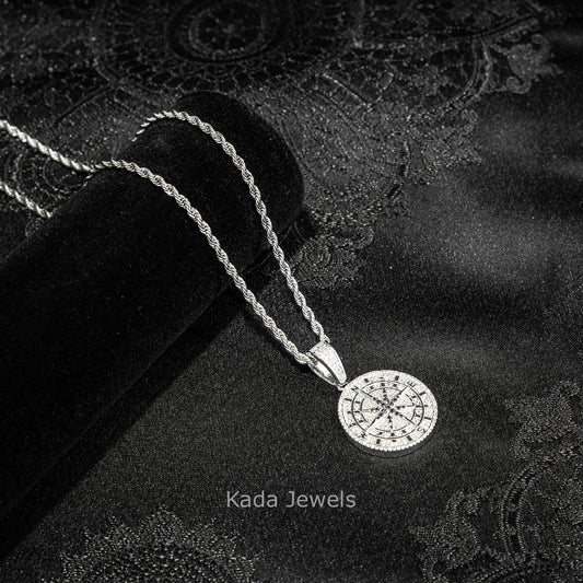 Iced Compass Pendant with Rope Chain – Gold or Silver Finish