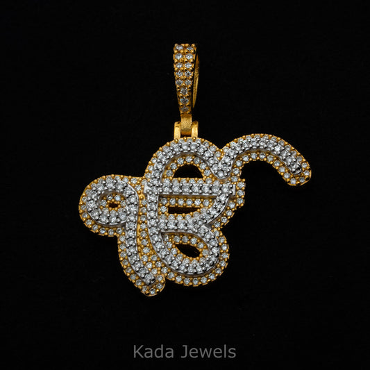 Two Tone Ik Onkar Moissanite Pendant (Made to Order)