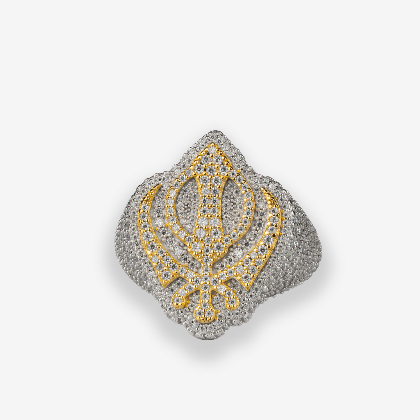 Khanda Moissanite Ring (Made to Order – 925 Silver Two Tone)