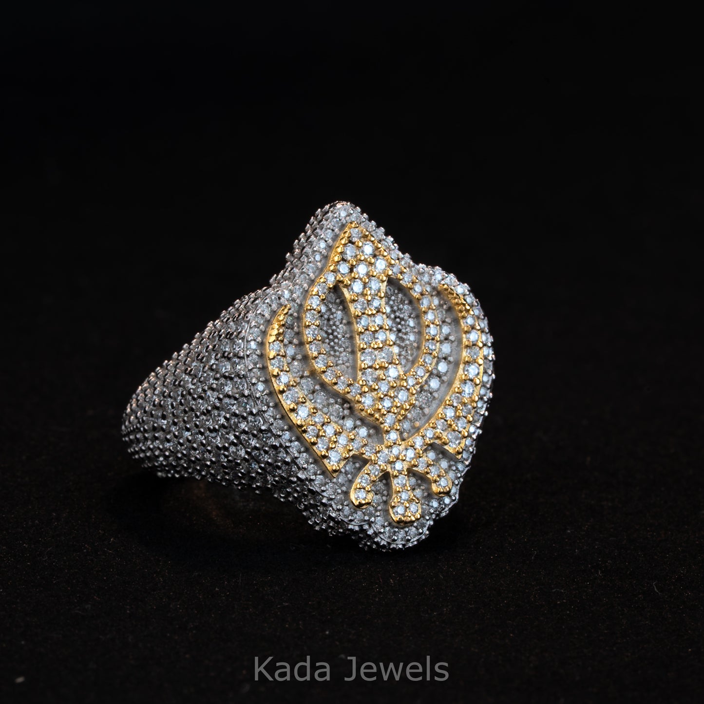 Khanda Moissanite Ring (Made to Order – 925 Silver Two Tone)