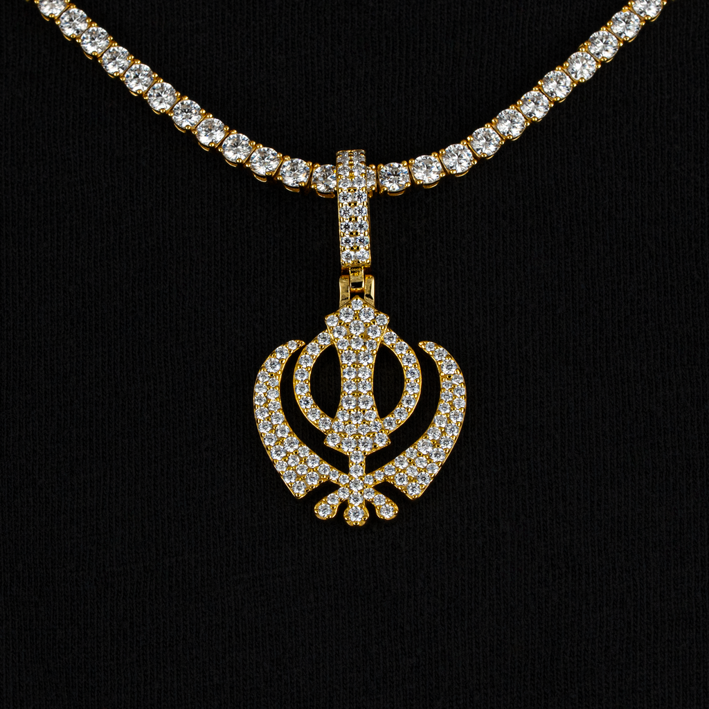 Gold Moissanite Khanda Pendant
