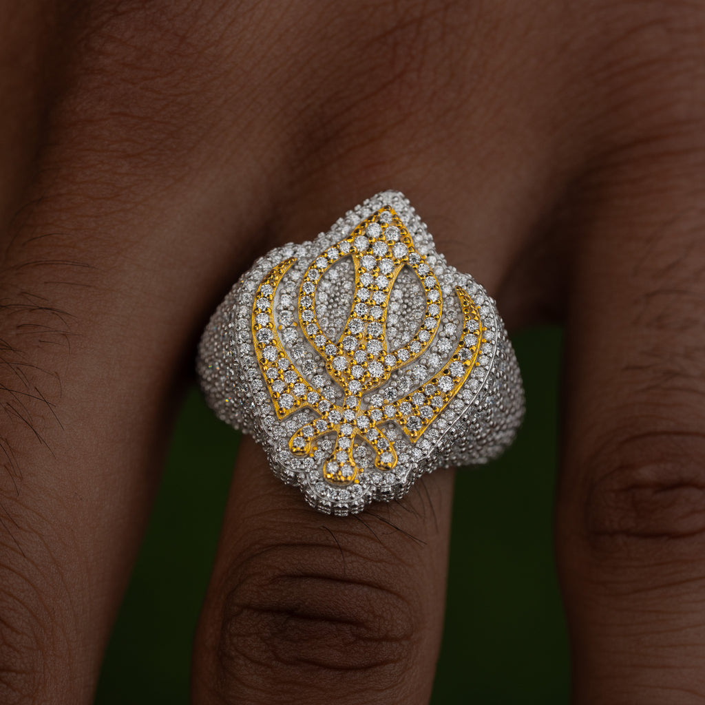 Khanda Moissanite Ring (Made to Order – 925 Silver Two Tone)
