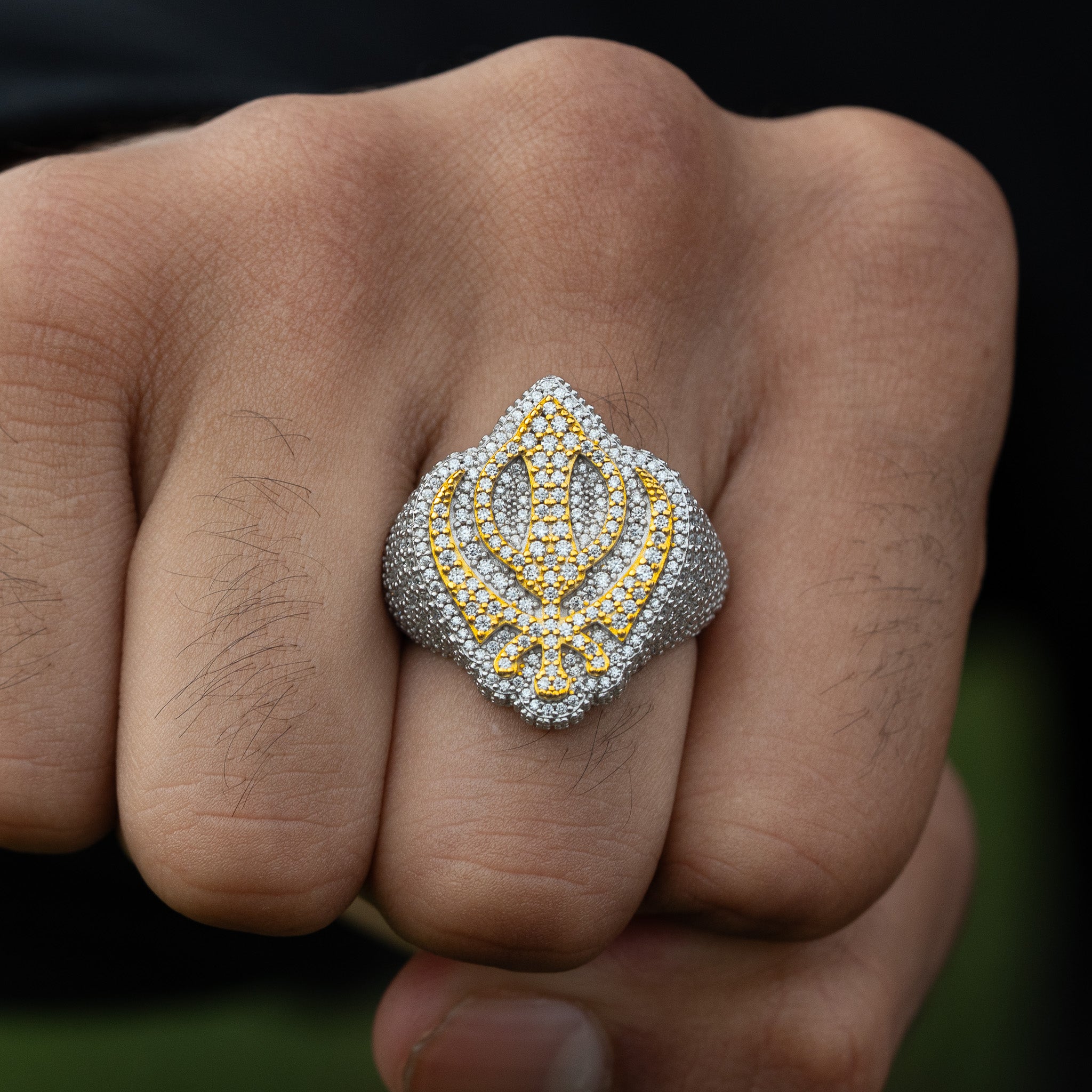 Khanda Moissanite Ring (Made to Order – 925 Silver Two Tone)