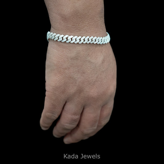 8mm Sliver Moissanite Cuban Link Bracelet (925 Silver)