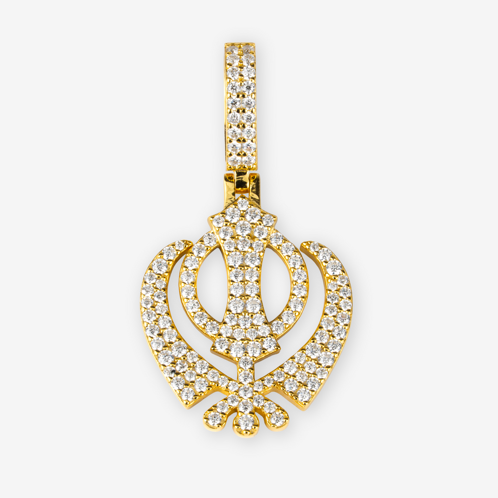 Gold Moissanite Khanda Pendant